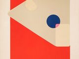 une image représentant un carré rouge et blanc avec un point bleu