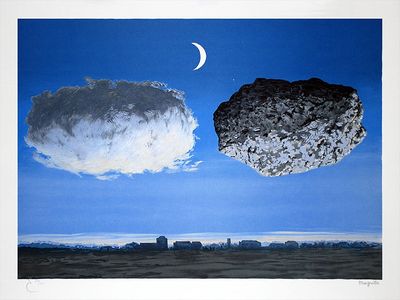 une image représentant un tableau sur lequel figurent deux rochers et une lune