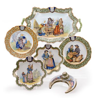 several plates with different designs and designs on them on a white surface