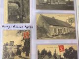 an old photo of a book with pictures of buildings and a clock tower