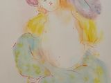 a picture of a painting of a woman sitting on the floor