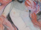 un tableau représentant une femme portant un chapeau et une écharpe