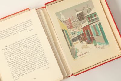 un livre ouvert sur lequel figure l'illustration d'une scène de rue
