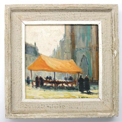 G. DESCHAMPS (XXème), Le marché devant la Cathédrale (de Van…