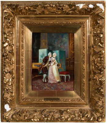 an image of a painting of a woman and a man in front of a mirror