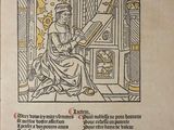 an old book with a picture of a woman sitting at a desk
