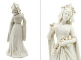 two pictures of a statue of a woman in a wedding dress