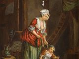 une image représentant un tableau où l'on voit une femme et un enfant dans une pièce