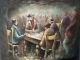 un tableau représentant un groupe d'hommes en train de jouer aux dames