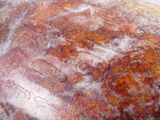 a close up of a piece of bread that is sitting on a table