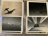 several black and white photos of airplanes flying in the sky