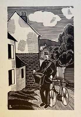 un dessin en noir et blanc représentant un homme à vélo