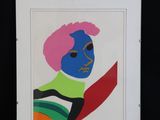 an image of a painting of a woman with pink hair