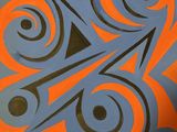 an orange and blue design on a piece of paper