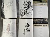 four pages of a book with a drawing of a man and a woman
