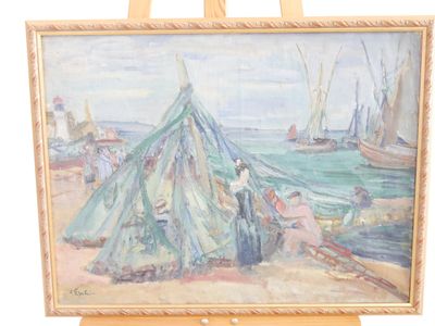une photo d'un tableau posé sur un chevalet au bord de l'eau