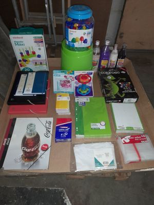 a table with many different types of items on it