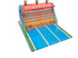 an old fashioned wooden toy arcade game set on a white background