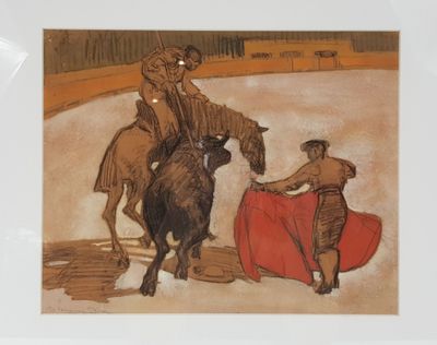 un tableau représentant un homme à cheval aux côtés d'un autre homme à cheval