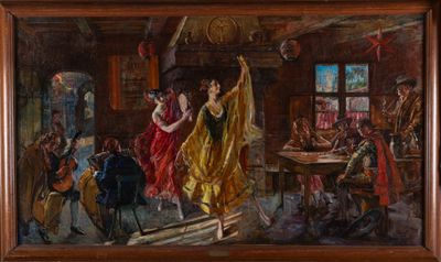 an image of a painting of a woman in a yellow dress dancing