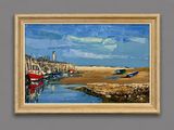 a painting of a painting of boats on the water