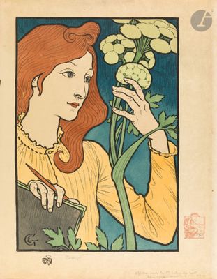 tableau représentant une femme tenant une fleur dans la main droite et un livre dans l'autre main