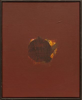 une peinture à l'huile représentant un tournesol, dans un cadre marron foncé