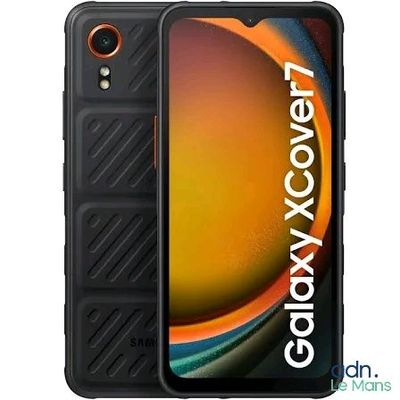 the back of a black samsung xcover phone with the logo on it
