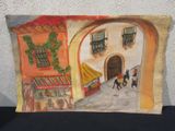 un tableau représentant une scène de rue avec un cheval et une calèche