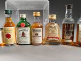 bottles of different types of alcohol are lined up on a table