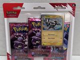two pokemon trading cards in a plastic case on a white surface