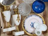 a box full of assorted glassware and other items