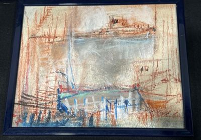 une image d'un tableau représentant un bateau dans l'eau