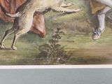 a painting of a dog and a man playing with a dog