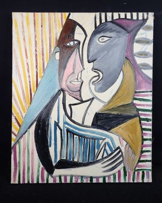 tableau représentant un homme et une femme tenant chacun un couteau à la main