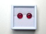 une paire de rubis rouges dans un écrin blanc posé sur une surface blanche