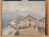 a picture of a painting on a easel with a horse in front of it