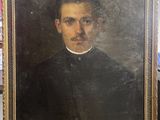 un tableau représentant un homme moustachu vêtu d'une robe noire