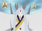 an image of a woman with long white hair standing in front of a blue sky