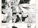 une bande dessinée en noir et blanc avec un bateau en arrière-plan