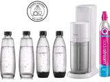 five bottles of water and a bottle of water next to each other