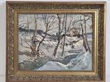 an image of a painting of a snowy landscape with trees