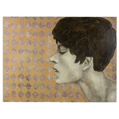 un tableau représentant une femme de profil, les yeux fermés