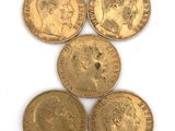five british gold sovereigns, one sovereign, one sovereign and one sovereign