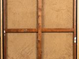 a painting of two wooden doors with a brown frame and a brown wall