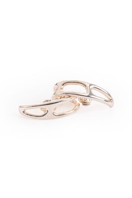 a pair of gold earrings on a white background
