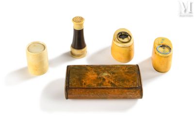 four different types of brass items on a white surface