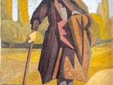 an image of a painting of an old man with a stick
