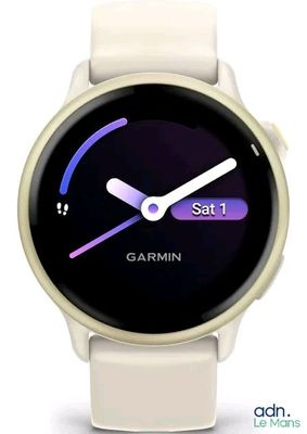 a close up of a smart watch on a white surface