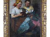 une image représentant un tableau où l'on voit deux femmes en train de lire un livre